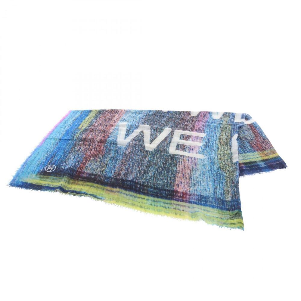 Chanel logo scarf, cashmere, women's, blue tones, multicolor